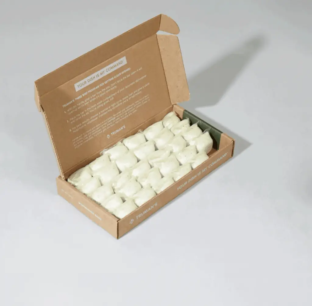 a box of Truman's zero waste dishwasher detergent pods