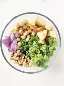 easy winter chickpea salad with kale and chopped apples